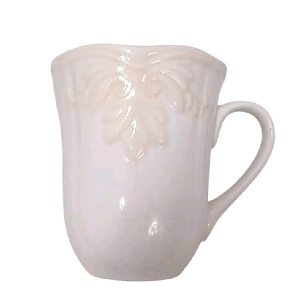 Lenox Butler's‎ Pantry Gourmet Cup Ivory White Coffee Mug Embossed Scroll VNTG